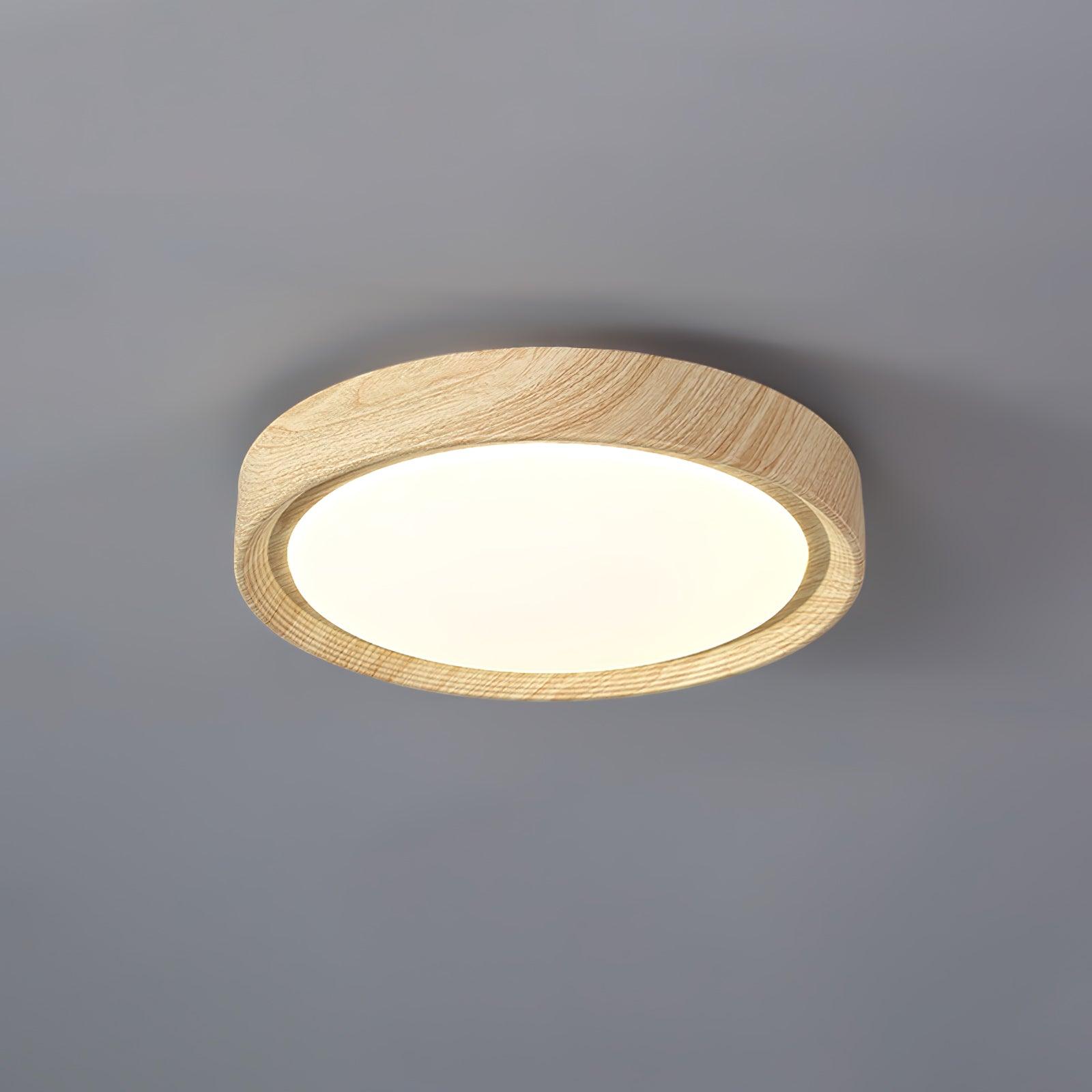Round Flush Mount Nordic Wood Grain Ceiling Light With Acrylic Shade